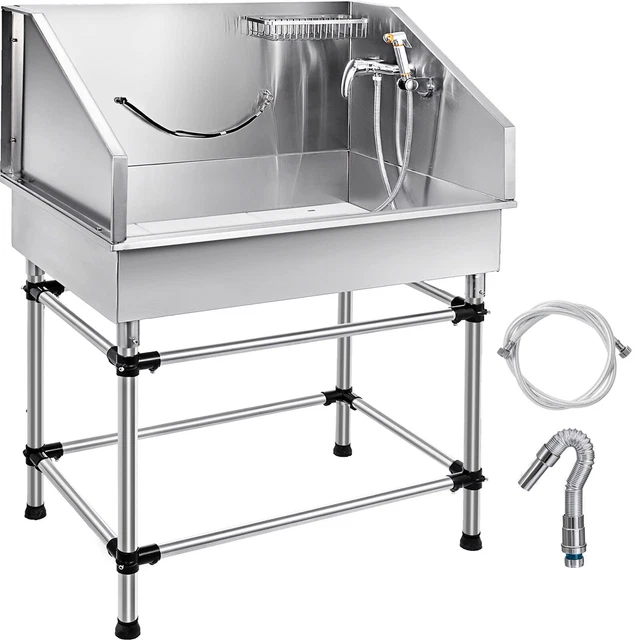 VEVOR 38" Stainless Steel Pet Grooming Bath Tub Dog Cat W/Faucet Sprayer Hose