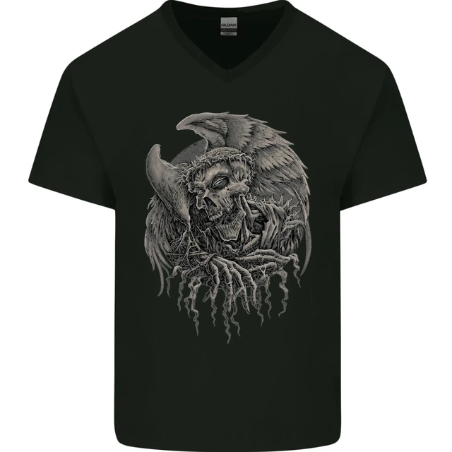 Angel Teschio Di Death Biker Moto Gotico Uomo Scollo A V Cotone T-Shirt
