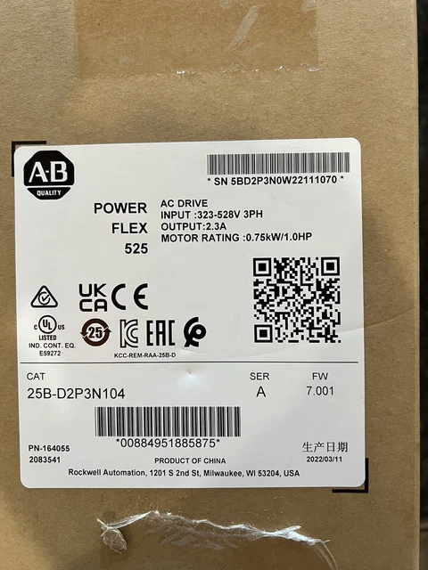 Allen-Bradley 25B-D2P3N104 PowerFlex 525 1 HP AC Drive