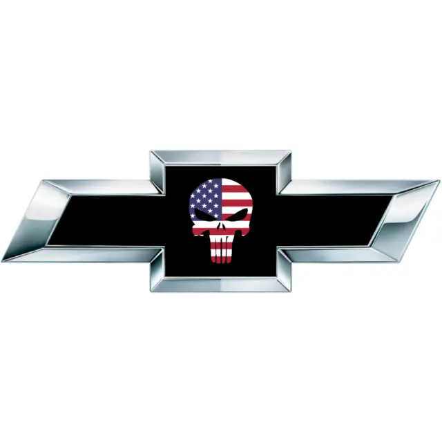 2 Skull American Flag US Universal Chevy Silverado Vinyl Sheets Emblem Overlay