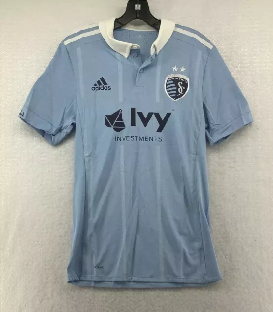 Adidas Mens Short Sleeve Sporting Kansas City MLS Soccer Blue Jersey Size Small