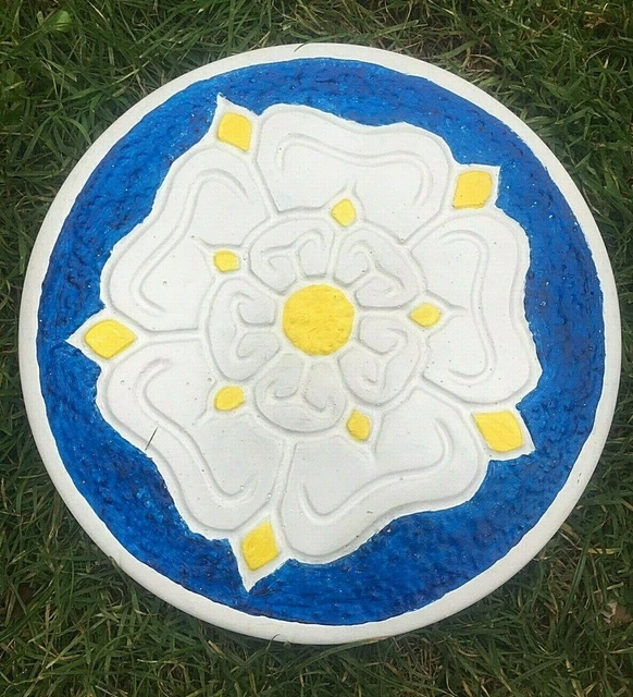 ROUND WHITE YORKSHIRE tudor rose stepping stone plaque Leeds