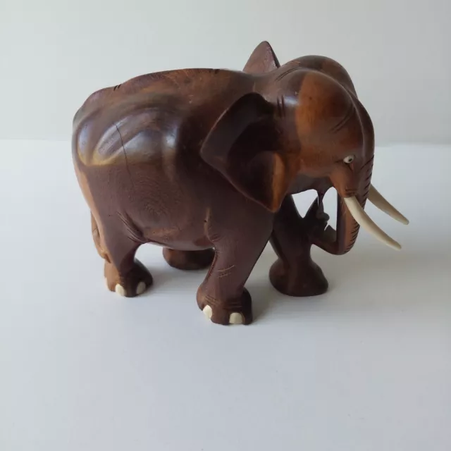 Elephant Vintage Solid Wood Hand Carved Elephant Signed