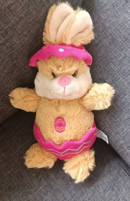 377🌟Peluche Doudou Lapin Beige Pâques GIPSY Sonore Bruit Ressort Oeuf Rose 22Cm