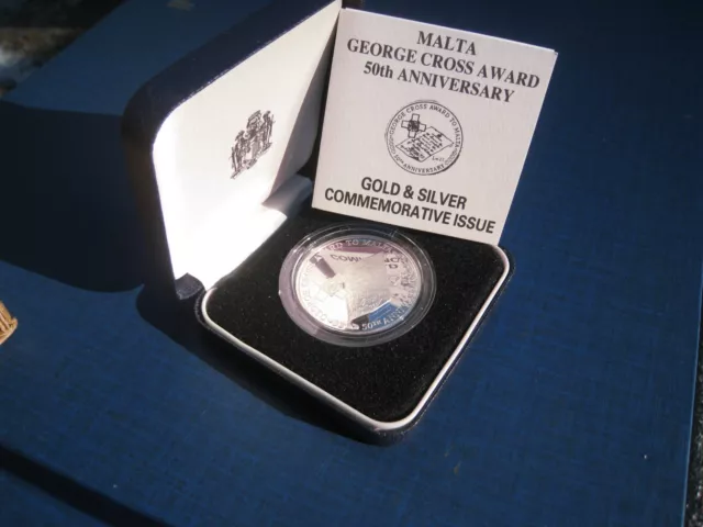 Malta Silver Proof 5LM 1992. 50th Anniversary of the George Cross award. Cased.