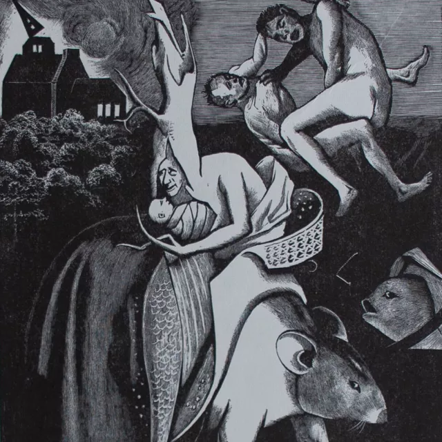 Karl Rössing Komposition Surrealismus Neue Sachlichkeit signiert Holzstich 1946