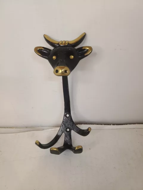 Walter Bosse Cast Brass / Bronze Figural Cow / Bull Coat Hook Mid Century Modern