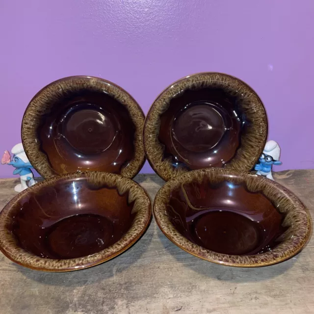 Set of 4 Vintage  Cannonsburg USA Pottery Brown Drip Glaze 7” Bowls