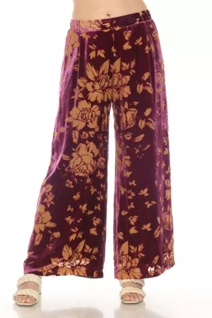 Johnny Was Love Rising Moon Easy Velvet Floral Wide Leg Pants Boho Chic L67422