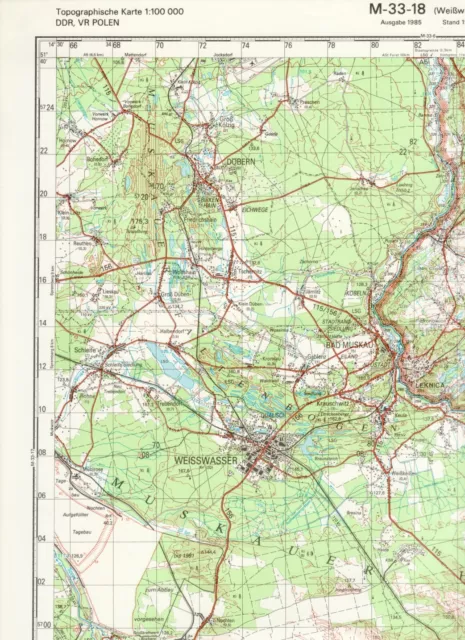 Landkarte mil. NVA 1987 VVS 1:100000 Weißwasser +Döbern Boxberg Rietschen Grenze