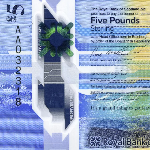 AA 0323xx - Royal Bank of Scotland First Polymer £5 Note of 11th February 2016