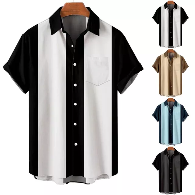 Casual Men's Hawaiian Style Shirt with Short Sleeves and Splicing Pattern