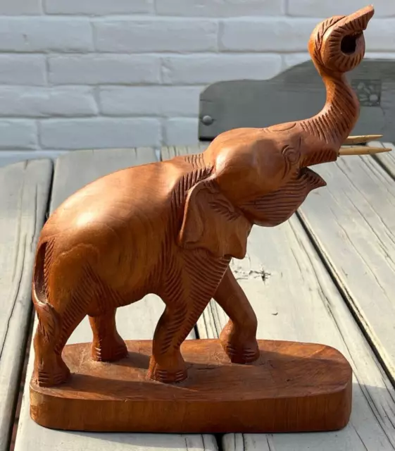 Vintage Late 60s/Early 70s Hand Carved Large Solid Wood Elephant