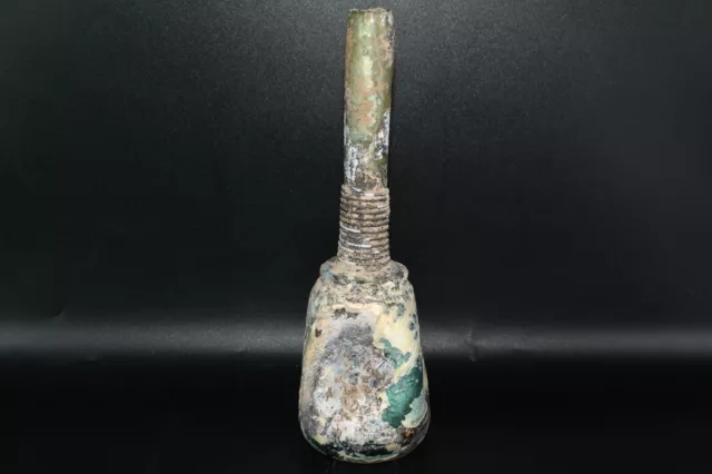 Genuine Ancient Roman Glass Bottle with Long spout & Iridescent Patina