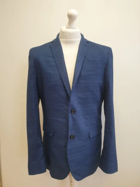Jj594 Mens Next Tailoring Blue Check 2 Piece Suit Jacket & Trousers W32 L33 C42