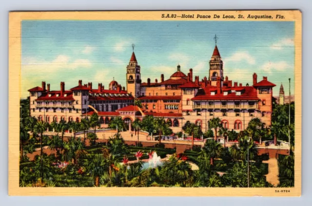 Vintage Hotel Ponce De Leon, St. Augustine, Florida ~ Linen Postcard An
