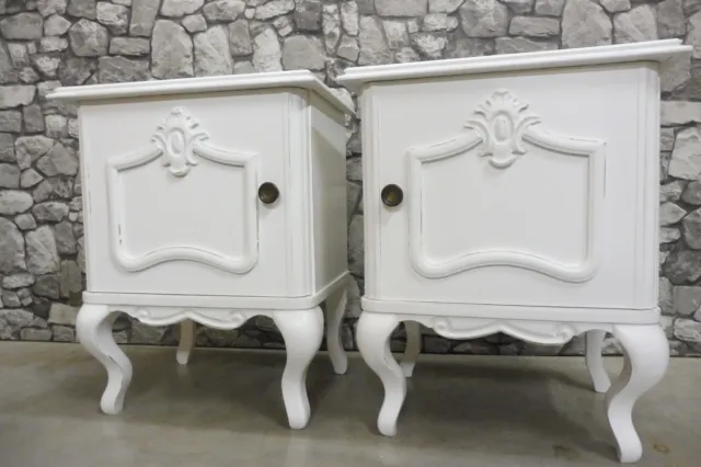 Queen Anne Bedside Nightstands Bedside Tables Shabby chic White Vintage
