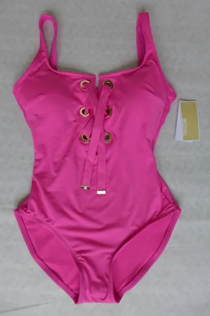 NWT MICHAEL KORS Grommet/Lace-Up One-Piece Swimsuit ULTRA PINK or BLACK $124 2