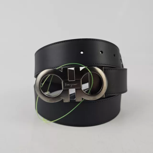 Ferragamo Gancini Men's 35mm Reversible Black/Brown Leather Belt New