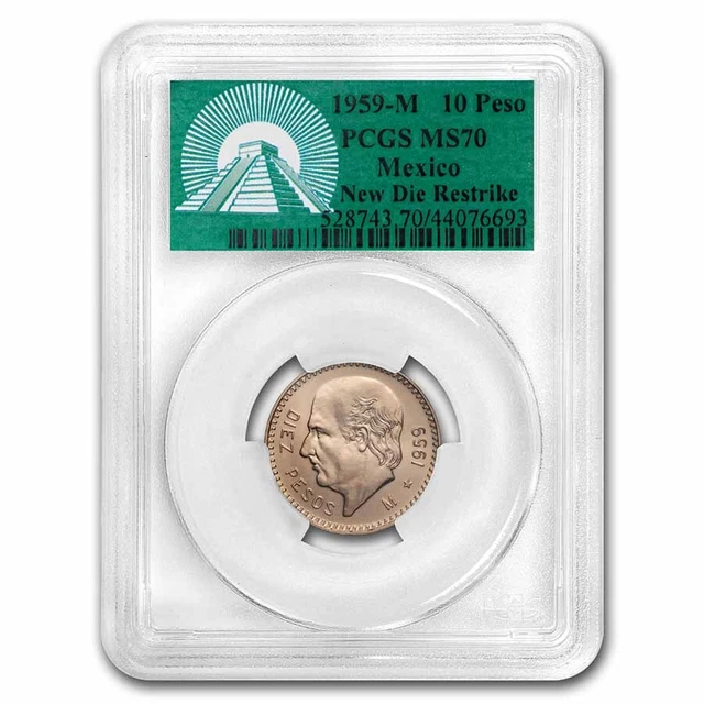 1959 Mexico AV 10 Pesos MS-70 PCGS (Green Label New Die Restrike) - SKU#244665