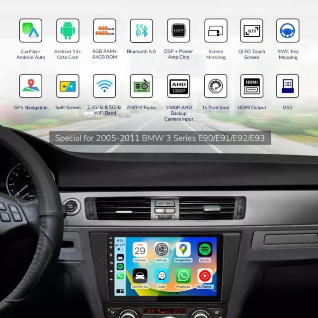 E90A12S Android 13 9"Car Stereo Sat Nav GPS DSP for BMW 3 Series E90 E91 E92 E93 2