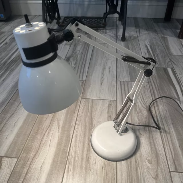 Vintage Luxo Style Articulating Lamp White Adjustable Swing Arm table desk light