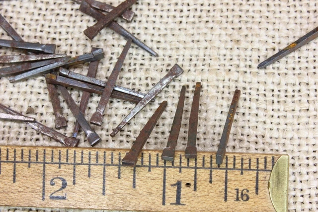 7/8” OLD Square NAILS 100 REAL 1850’s vintage rusty 3/32” tiny finish head brads 2