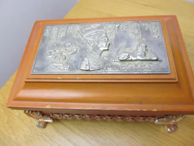 Vintage Egyptian Themed Wooden Casket / Trinket Box