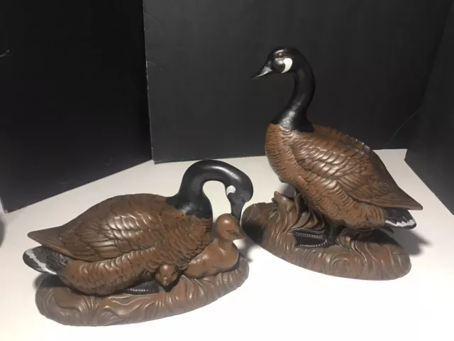 Vintage Atlantic Mold Ceramic Canadian Goose Geese w/ Goslings Signed & Painted