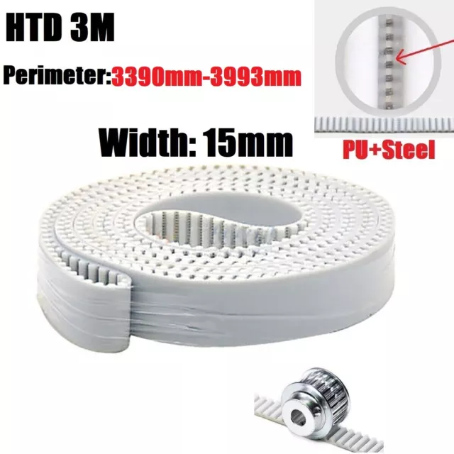 HTD 3M Close Loop Synchronous Timing Belt Width 15mm PU + Steel Belts 3mm Pitch