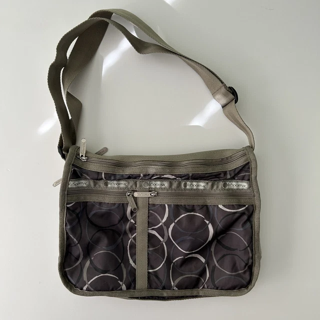 LeSportsac Brown Circle Deluxe Everyday Bag Nylon Expandable Shoulder Crossbody