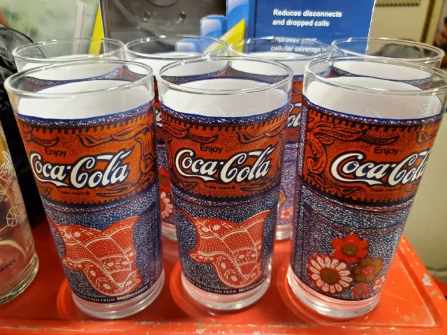 Set of 7 Vintage Coca-Cola McDonald's Denim Collection Glasses