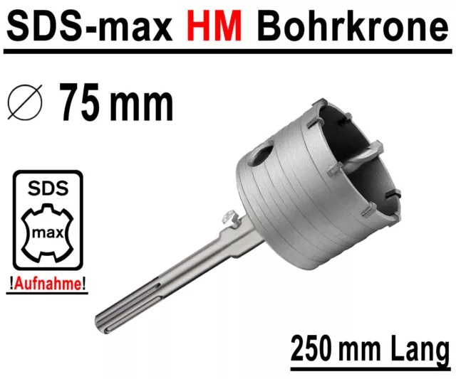 SDS-MAX Hartmetall Bohrkrone Dosenbohrer Mauerwerk Kernbohrer Ø 75 mm x 250 mm