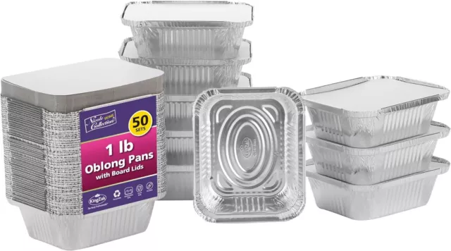 Aluminum Pans With Lid, 50Count, 1Lb Oblong Pans 5"x4", Disposable Tin Foil Pans