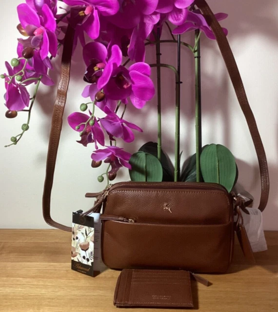 Ashwood Double Pocket Leather Crossbody & RFID Purse/Card Holder in Tan BNWT