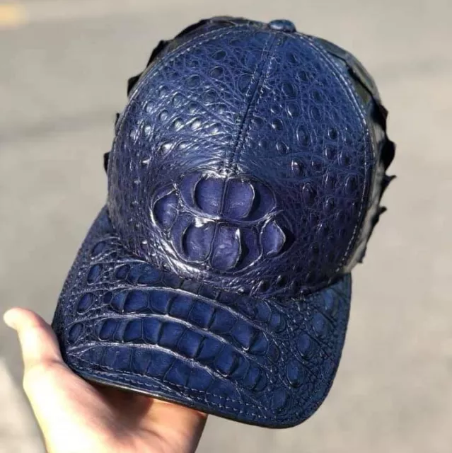 Mens Blue Alligator Leather Cap Genuine Crocodile Baseball Hat High Quality Gift