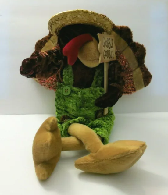 Dandee Turkey Plush "Gobble Gobble" Sign Straw Hat Sitting Collector's Choice