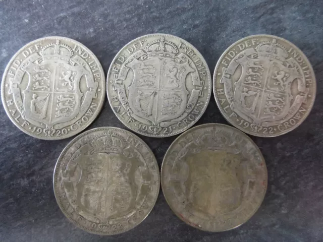 5x King George V Half Crown 0.500 (50%) Silver 1920 1921 1922 1923 1927 Joblot