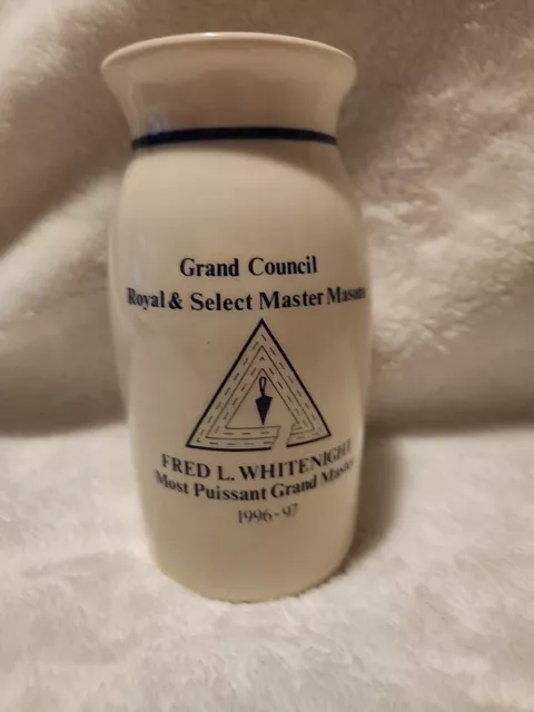 Grand Council Royal And Select Master Mason. Ceramic Jar.  1996-97 Cream / Blue