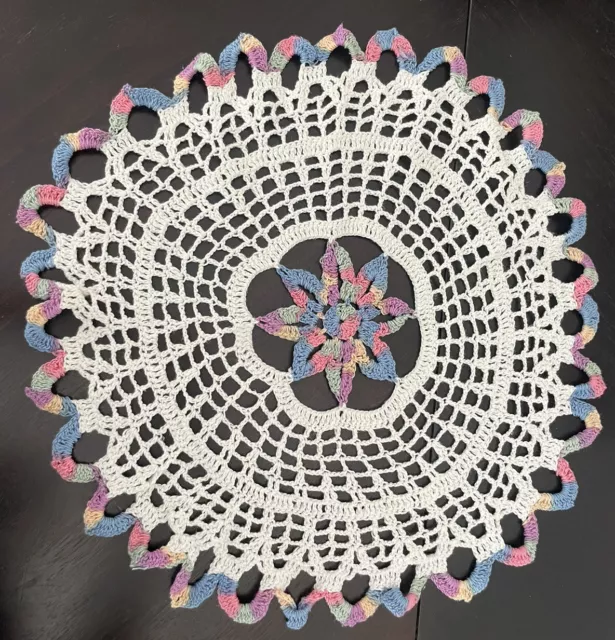 New Hand Crocheted Doilies - rainbow large Doilie 15” Round easter Doilie