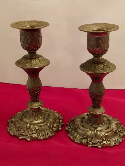 Pair of Vintage Ornate Baroque Silver Plated Candlestick Holders 7" high