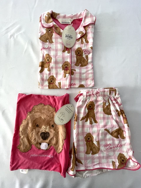 NEW PETER ALEXANDER Womens Groodle Dog Pink Check Top Shorts Pj