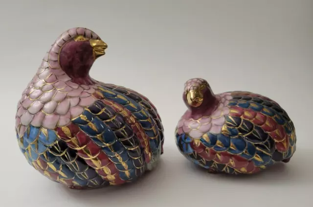 Set- 2 Mid Century Quail Pheasant Figurines Yellow Pink Blue Purple TOYO MACAU