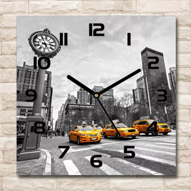 Reloj Decorativo de Vidrio Templado Estilo Moderno 30x30 Taxis Nueva York Vehícu