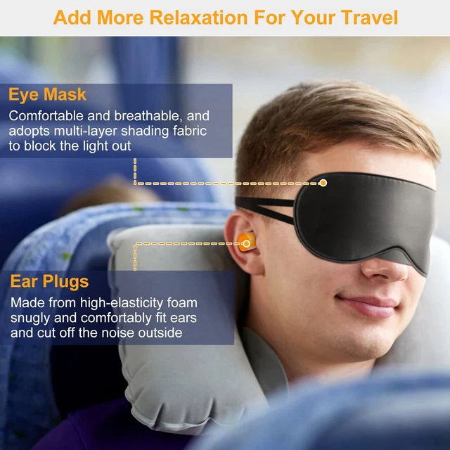 U Shape Inflatable Travel Neck Pillow Airplane Car Cushion Support Head Nap Rest 4