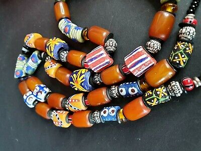 Old North African Handmade Glass Beaded Necklace beautiful collection and accent 3