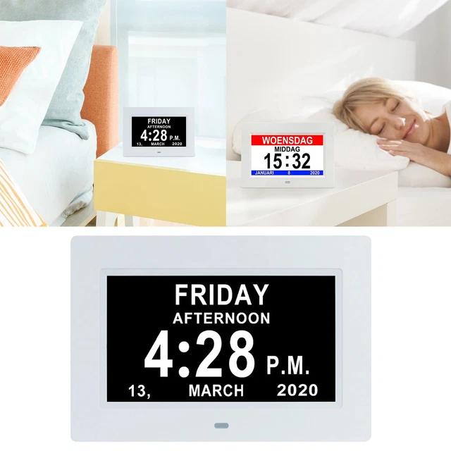 7 Inch Digital Clock Machine Elderly Alarm Clock Electronic Calendar Clock