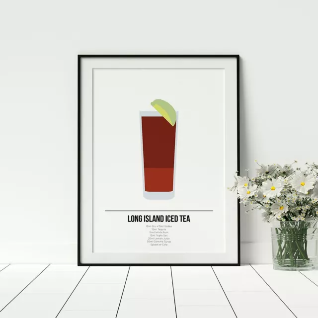 Long Island Iced Tea Cocktail Drinks Poster Framed Kitchen Art Recipe Print