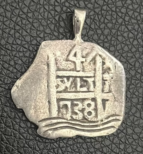 1738, Bolivia, Silver 4 Reales Cob Coin Pendant Pirate