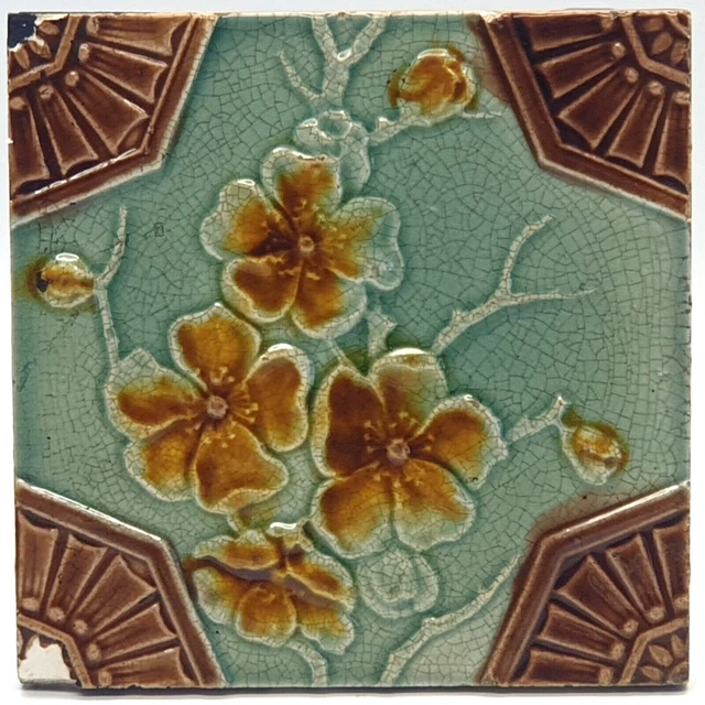 Chimenea Art Nouveau azulejo mayólica diseño floral barcos T&R C1900 AE3